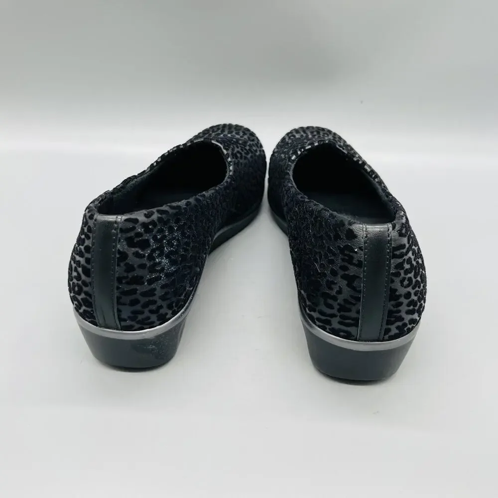 SAS Shoes Women 8 Gray Leather Animal Print Tripad Comfort Slip On Wedge Walking